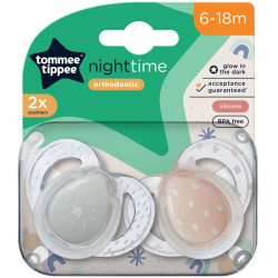 Tommee Tippee Night Time Glow in The Dark Pacifiers, Symmetrical Design , Pink (6-18 m)