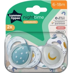 Tommee Tippee Night Time Glow in The Dark Pacifiers, Symmetrical Design , Blue (6-18 m)