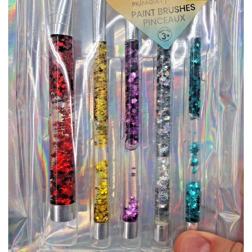 Bazic Paint Brush Set with Liquid Glitter, 5 Pieces