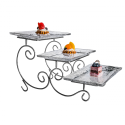 Vague Glass Cake Serving Set, 3 Tier Silver Color, 38 * 14 * 23.5 Cm