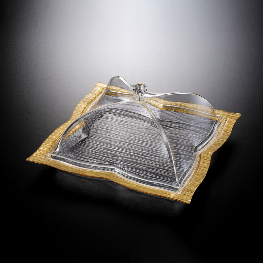 Vague Acrylic Square Dessert Serving Set, 30 Cm, Gold Color