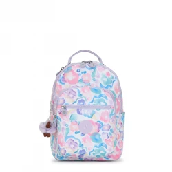 Kipling-Seoul Backpack With Tablet Compartment-Aqua Flowers, Small