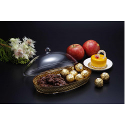 Vague Acrylic Diamond Golden Oval Dessert Set