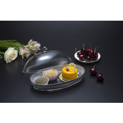 Vague Acrylic Diamond Silver Oval Dessert Set