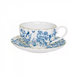 Easy Life Paradise Garden Cup & Saucer Set in Box - White & Blue 200ml