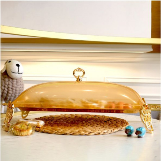 Mew Large Rectangular Cake Plate with Lid - Gold