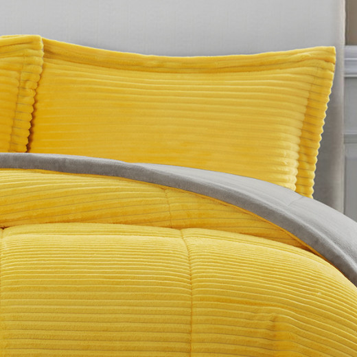 Nova Home Campo Cordroy Flannel Winter Comforter Set - King/Super King - Yellow 4 Pcs
