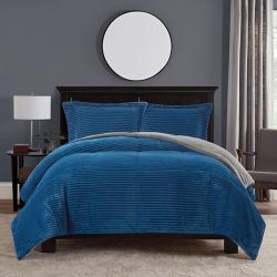 Nova home campo cordroy flannel winter comforter set - single/twin - navy 3 pcs