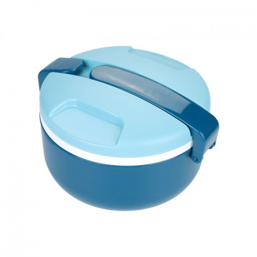 Vague Plastic Two Layer Round Lunch Box  Blue 1.5 Liter