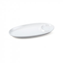 Vague Melamine Oval Platter with Sauce Hole 24 Cm