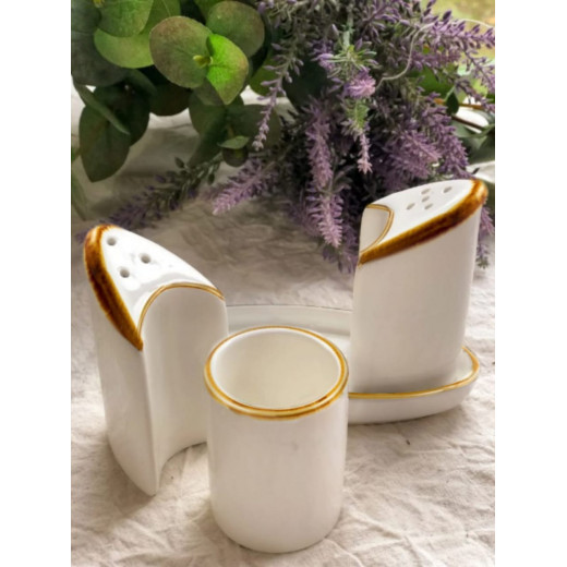 Porceletta Ivory Mocha Porcelain Condiment Set 4 Pieces