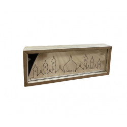 stand wooden plaque decorated for ramadan with lighting