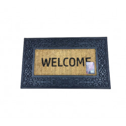 Welcome Entrance Door Mat With Metalic Flower Design Border (45cm x 75cm)