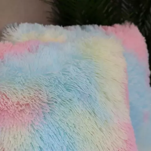 Nova Home Ombre Long Shaggy Fur Cushion Cover, 45x45 Cm , Rainbow Color