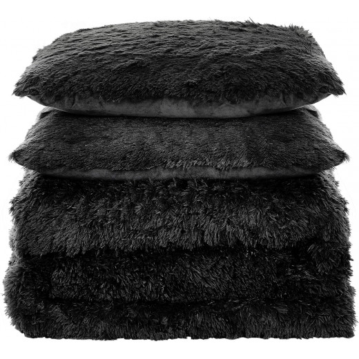 Nova Home Malea Winter Long Shaggy Fur Comforter, Black Color King Size, 6 Pieces