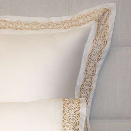 Nova Home "Oriental" Embroidery Duvet Cover Set, Cotton, White & Gold Color, King Size, 7 Pieces