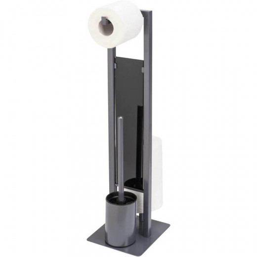 Wenko Rivalta Standing Toilet Paper Holder & Toilet Brush, Stainless Steel, Grey Color