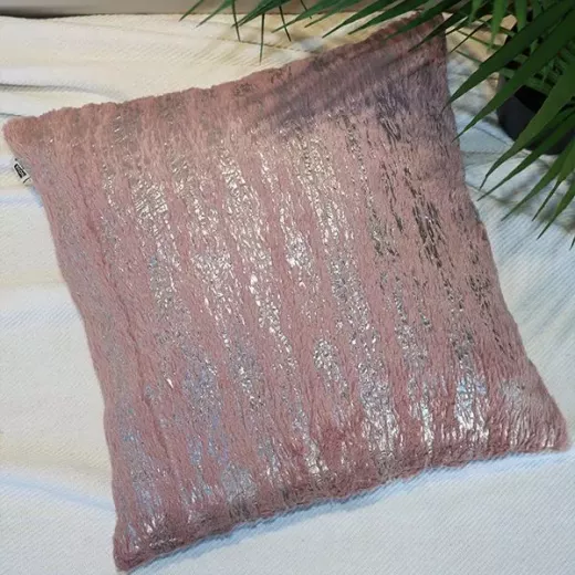 Nova Home Harlow Silver Metallic Print Fur Cushion Cover, Pink Color, 45x45 Cm