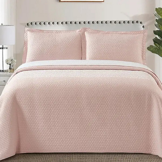 Nova Home Chervil Jacquard Bed Spread Set, Poly Cotton, Pink Color, King Size
