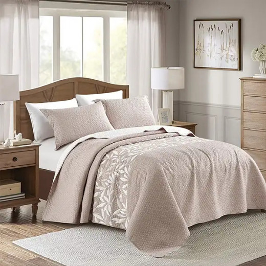Nova Home Elwood Jacquard Bed Spread Set, Poly Cotton, Brown Color, King Size