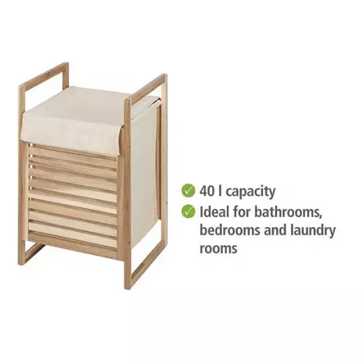 Wenko Acina Laundry Basket - Wood - Brown & Cream