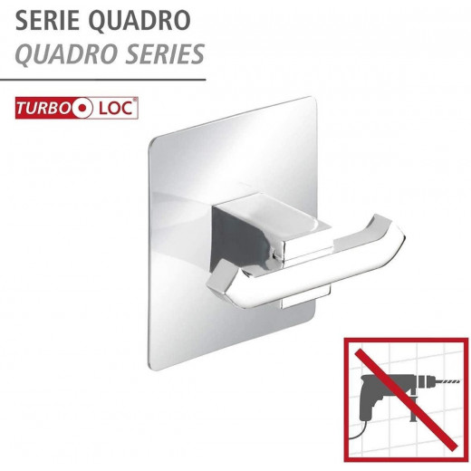 Wenko Double Hook Turbo-Loc Quadro Stainless Steel, Silver