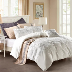 Nova Home Premium Collection, Cotton, Duvet Cover Embroidery Bed Set, 7 Pieces, King Size, Ivory Color