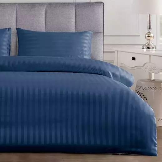 Nova Home UltraStripe Hotel Style Duvet Cover Set, King Size, Navy Color