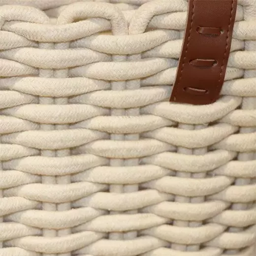 Weva ridger cotton laundry basket with leather handle, beige