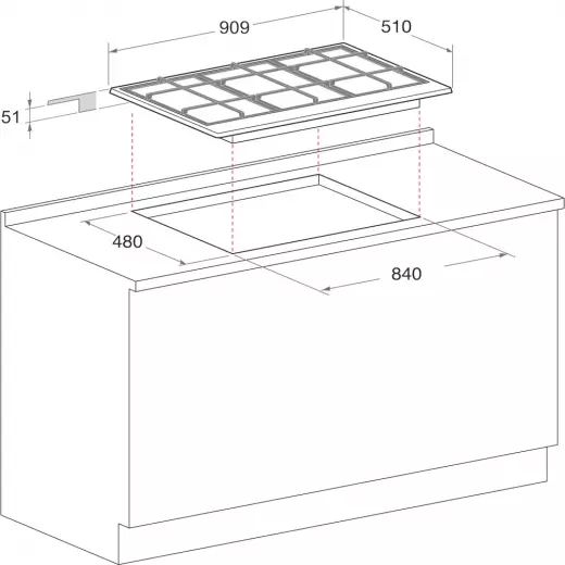 Ariston bi hob 90cm - gas - 5 burners - cast iron