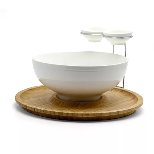 Porcelain Chip & Dip W Bamboo Stand