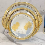 3 Pcs Round Stainless Steel Trays Set Silver & Golden