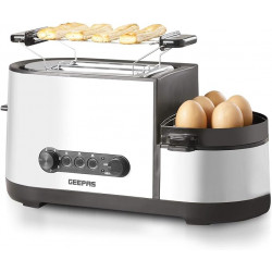 Geepas 5 In 1 Toaster With Egg Boiler And Poachers, Stainless Steel 2 Slice Toaster