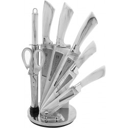 Royalford 8piece Knives Set & Stand (Rotating Base), White, RF9665