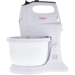 Moulinex Quick Mix Hand Mixer With Plastic Stand Bowl, 300 Watts, White, Hm311127