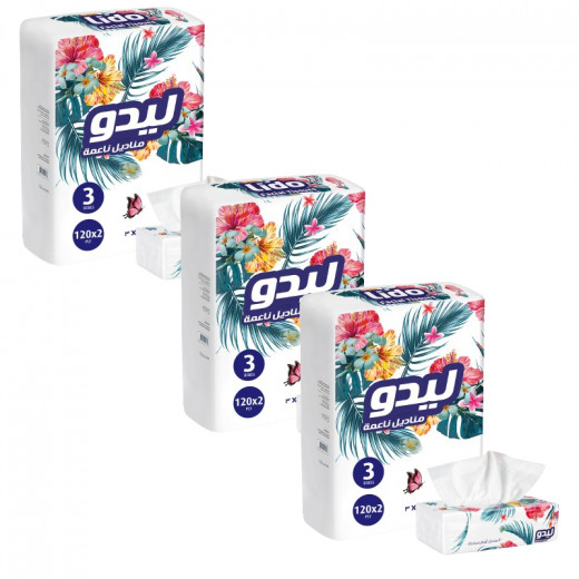 Lido Facial Tissues, 3 Packs (120 Sheet, 2 Ply, 3 Pieces in each one)