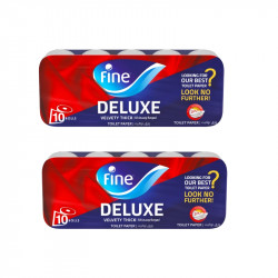 Fine Toilet Deluxe Tissues, 2 Packs (150 Sheets, 3 Ply, 10 Rolls in each)