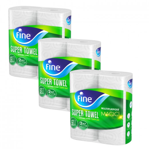 Fine Kitchen Towel, Super Towel, 2 Ply, 2 Rolls, 3 PACKS