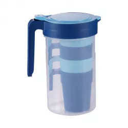 Vague Water Pitcher 1.8 Liter with 4 Cups Set, Blue