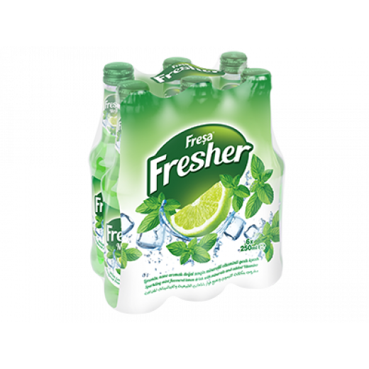 Fresher Sparkling Fruit Drink - With Vitamins, Lemon & Mint, 250 ml Pack of 6