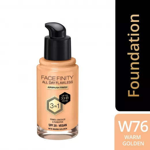 Max Factor Facefinity All Day Flawless 3 in1 Foundation 30ml W76 WARM GOLDEN