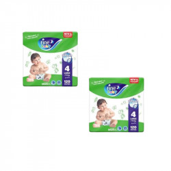 Fine Baby Diapers Double Lock, Size 4 Large ,7-14kg, 120 Diapers, 2 Packs