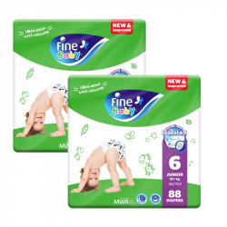 Fine Baby Diapers Size 6 Junior 16+ Kg Double Lock Pack Of 88 Diaper, 2 Pakcs