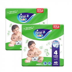 Fine Baby Diapers Size 4 Large 7-14 Kg Doublelock Pack Of 40 Diaper, 2 Packs