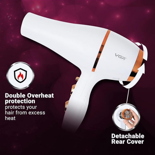 VGR Hair Dryer 2200 Watt, Hair Dryer, White