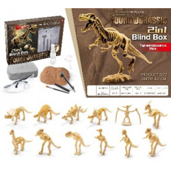 A set of small plastic dinosaur fossils for excavation and assembling dinosaur bones.