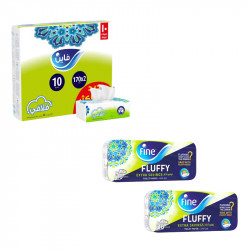 Fine Fluffy Toilet Rolls, 200 Sheets, 10 Pcs* 2 Packs + Fine Facial Tissue, Fluffy 170 Sheets Pack Of 10