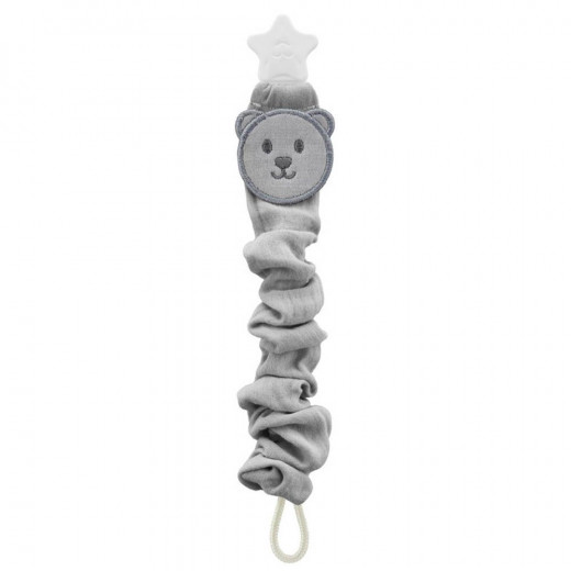 Babyjem Pacifier Hanger With Raw Silk Material(Muslin) Grey