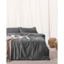 Madame Coco Adrien King Size Striped Covered Duvet Cover Set - Dark Gray