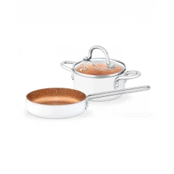 Madame Coco Mini Granite Look 3 Piece Cookware Set - Ecru - 14 cm